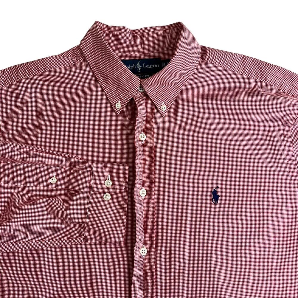 Ralph Lauren Mens‎ Red White Check Classic Fit Long Sleeve Button Down Shirt 17